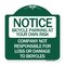 Signmission Bicycle Parking at Your Own Risk Company Not Responsible for Loss or Damage to Bicycle, GW-1818 A-DES-GW-1818-24323 - alternate 1